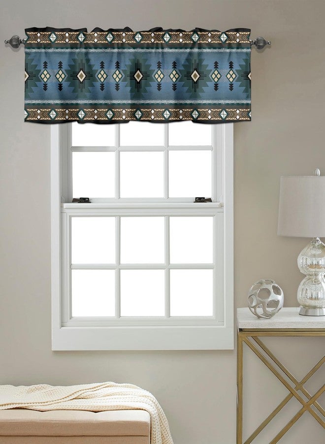 LooPoP Blue Tribal Style Valance for Windows Southwest Native American Curtains Valances Retro Short Curtains Rod Pocket Window Treatment for Kitchen Living Room Bedroom Bathroom Cafe Decor 1 Panel 42x12 - Image 5